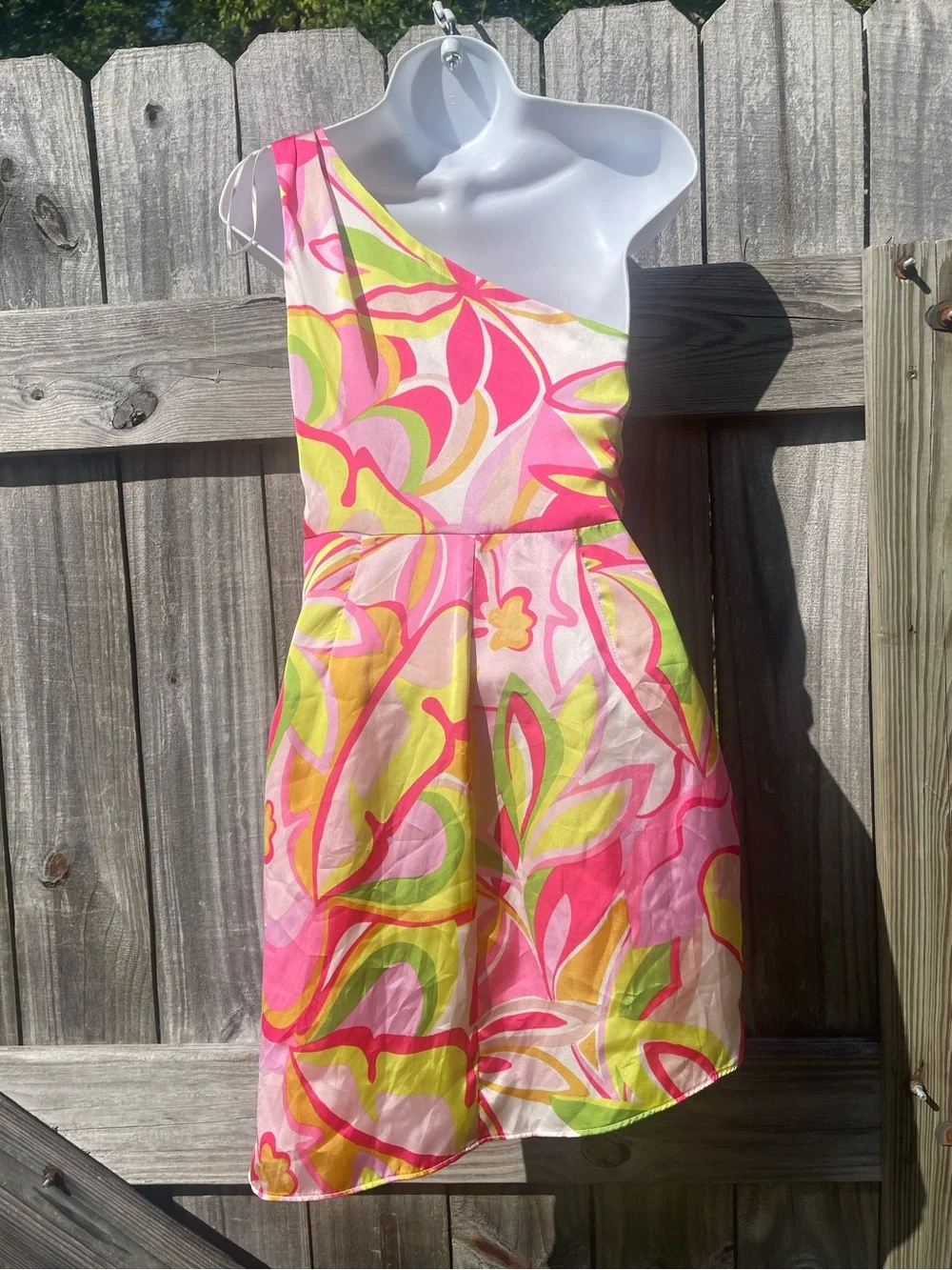 One-Shoulder Pink & Yellow Floral Print Dress